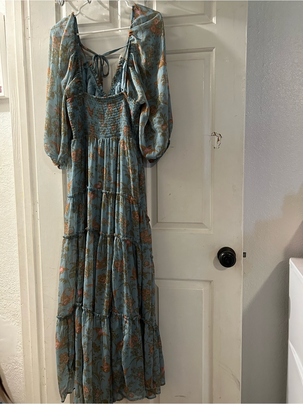 Free People Dusty Blue Floral Maxi Dress with Puff Sleeves - Picture 4 of 5